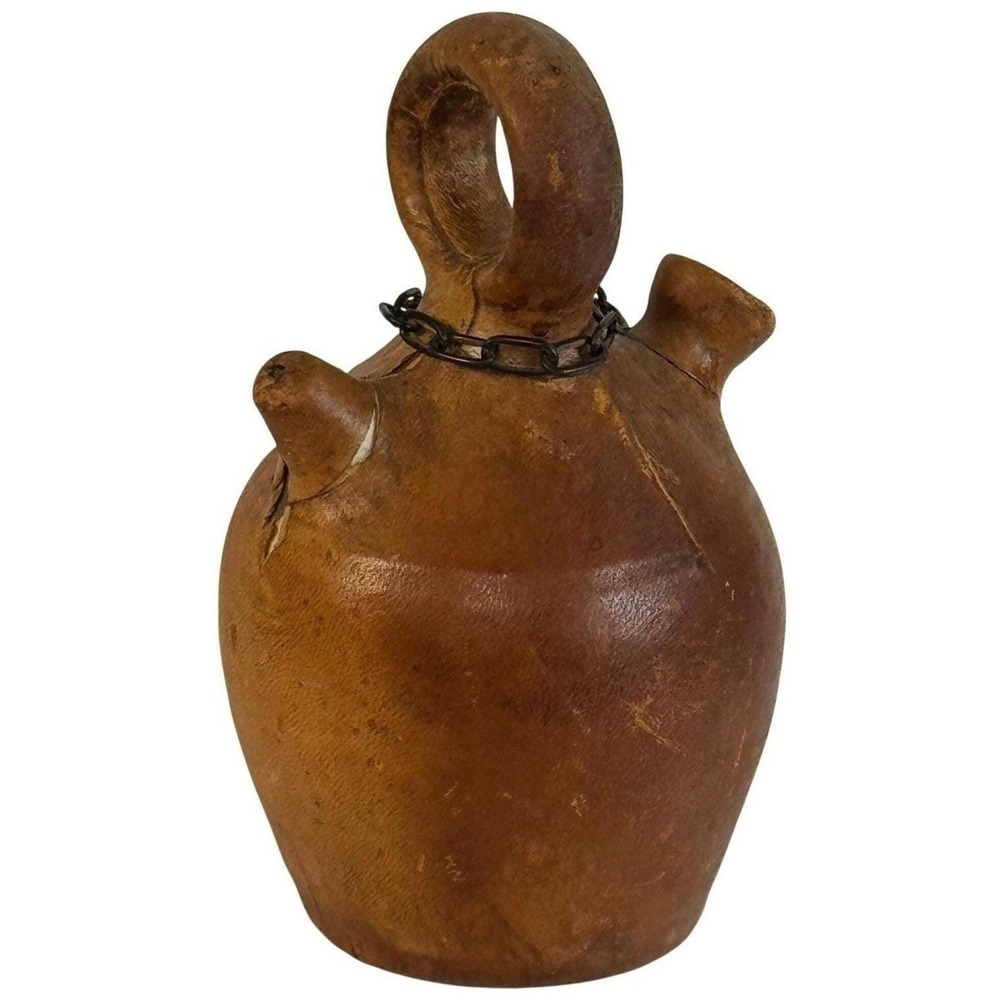 Vintage Raymon Spain Leather Wrapped Ceramic Costrel Pilgrim Flask Jug 8.5" - Picture 3 of 8